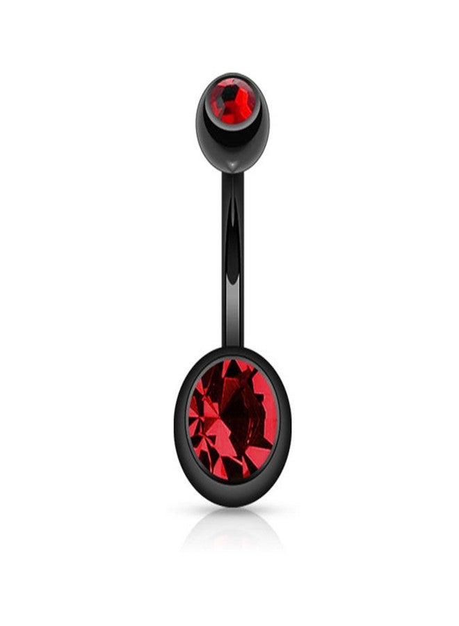 FIFTH CUE 14G Black Titanium Double Cubic Zirconia Barbell Navel Ring (RED) - Image 1